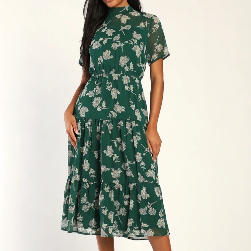 Floral Dressed Up Dark Green Floral Print Midi Dress